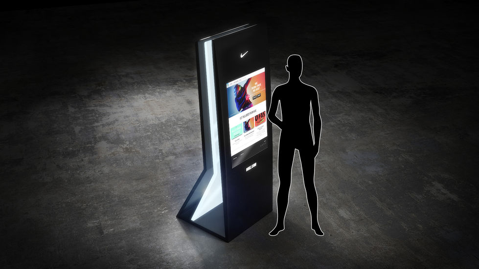 a silhouette of a man standing next to a nike sign