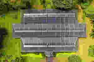 Aerial view of a solar energy farm