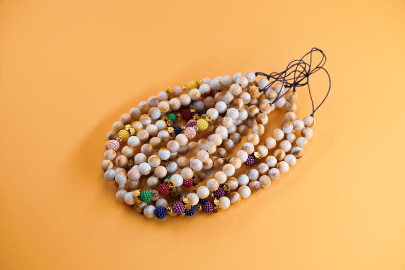 Thumbnail: Beaded Phone Charm Wristlet | Neutral Bead Phone Strap with Colorful Accents |P