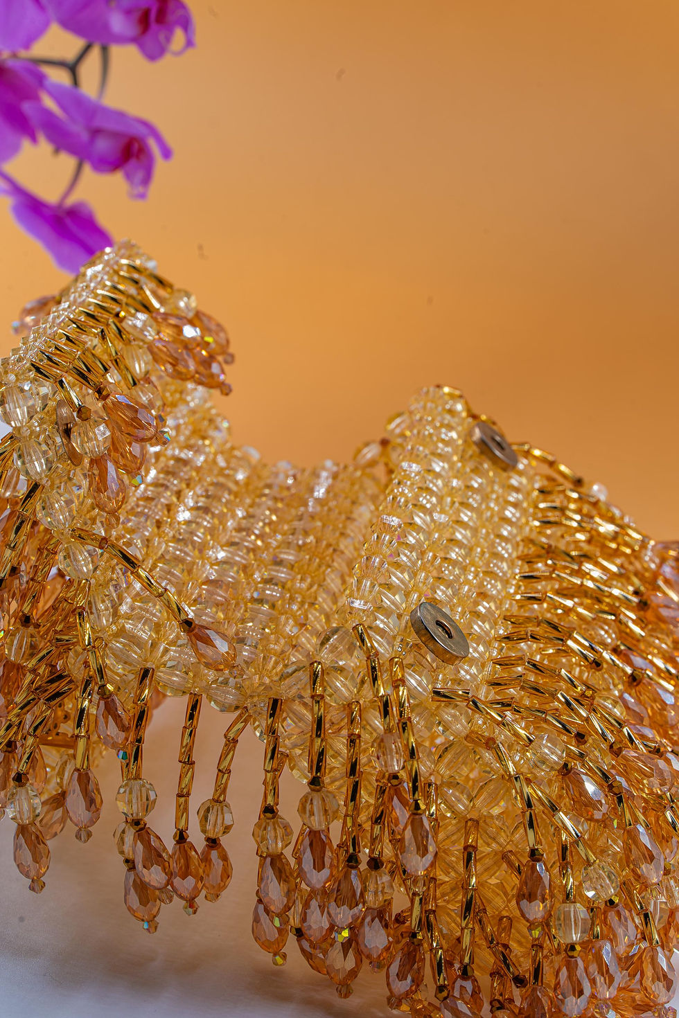 Thumbnail: Golden Beaded Waterfall Handbag | Sparkly Amber Crystal Purse | Fringe Bead Bag
