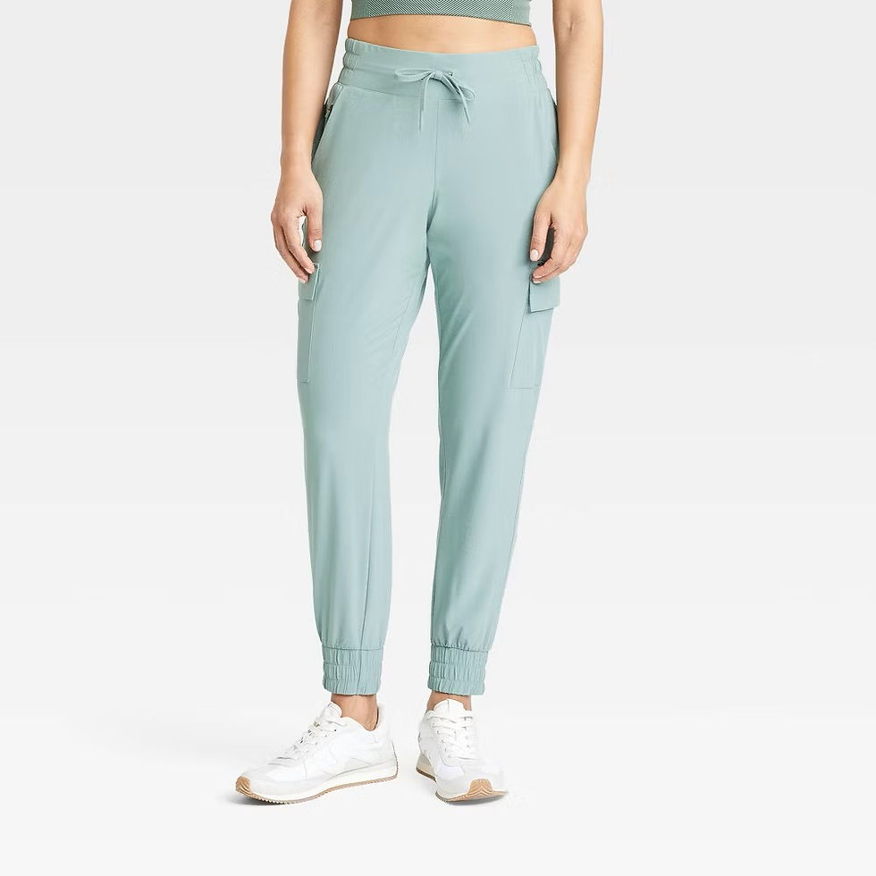 Thumbnail: Women's Active Stretchy Light Mid-Rise Cargo Joggers Sage Green