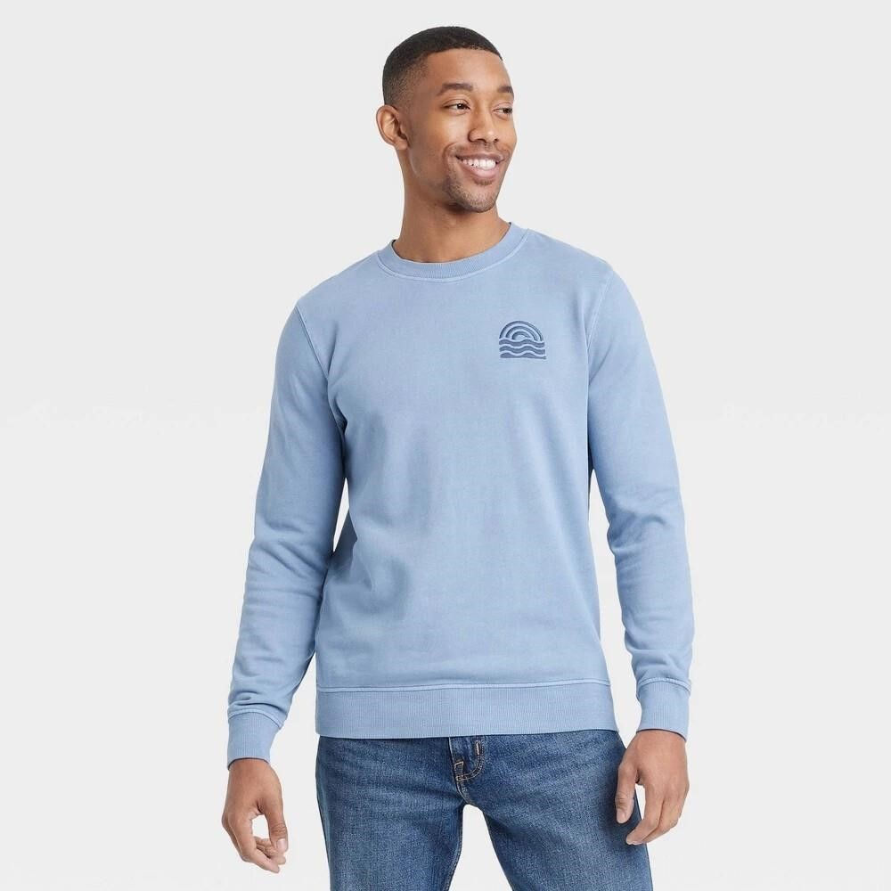 Men's French Terry Crewneck Pullover Sweatshirt - Goodfellow & Co Rig Blue L