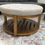 Thumbnail: Large Round Upholstered Tufted Linen Ottoman/Coffee Table/ Footrest