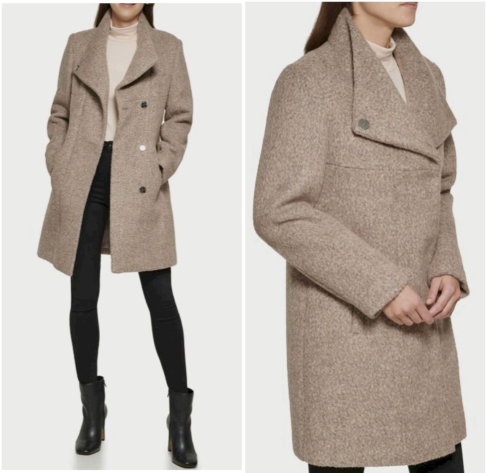 KENNETH COLE Women's Houndstooth Wool Blend Knit Coat Large