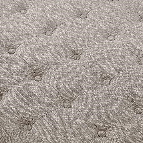 Thumbnail: Large Round Upholstered Tufted Linen Ottoman/Coffee Table/ Footrest