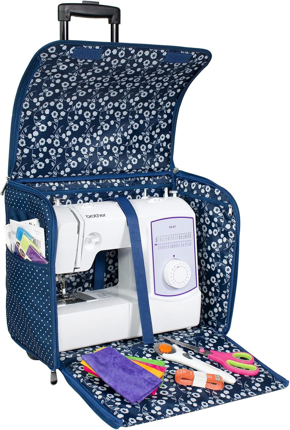 Everything Mary Foldable Sewing Machine Rolling Craft Case, Blue Dot