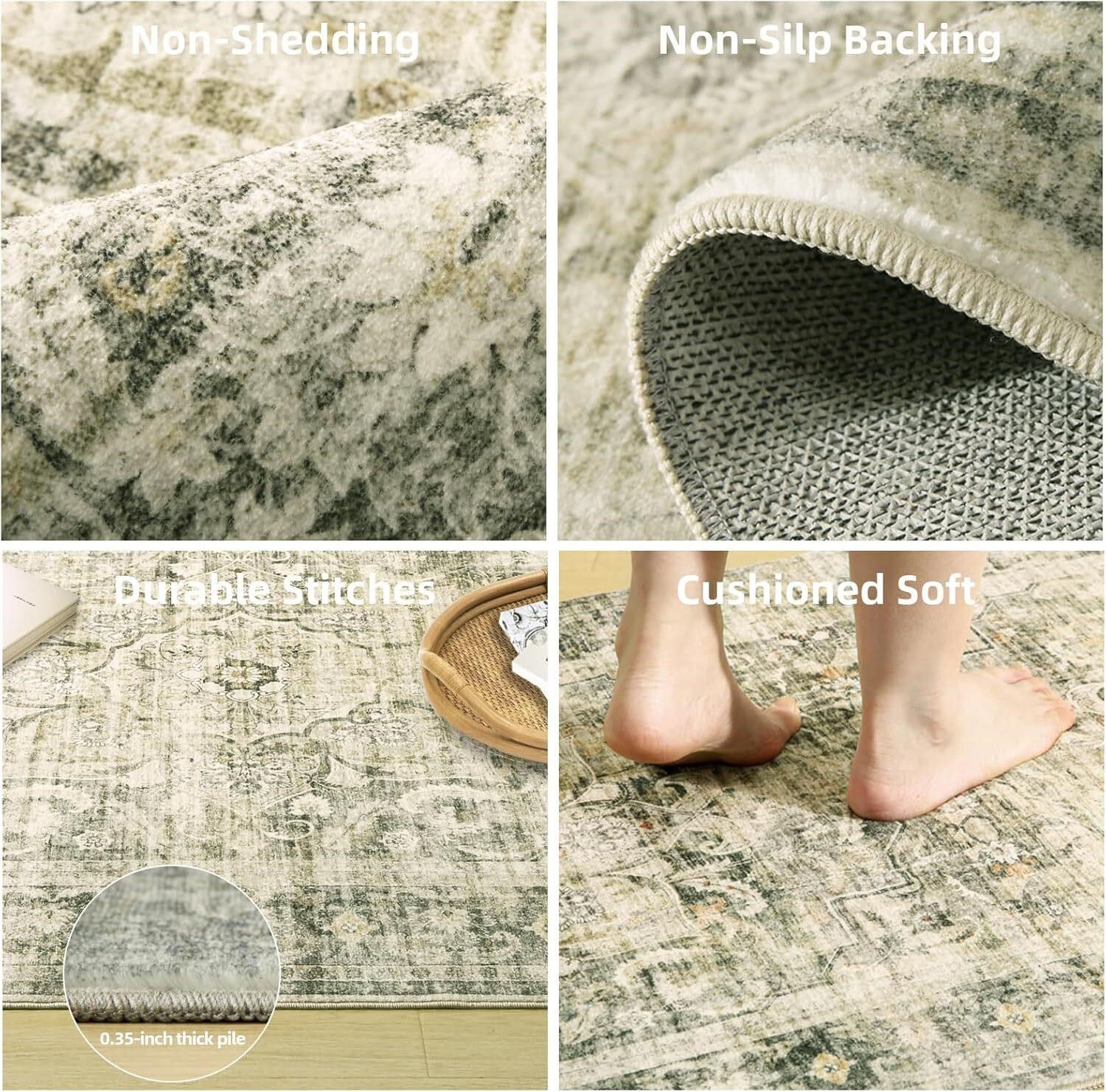 Washable Area Rug 6'x9' Stain Resistant Non Slip