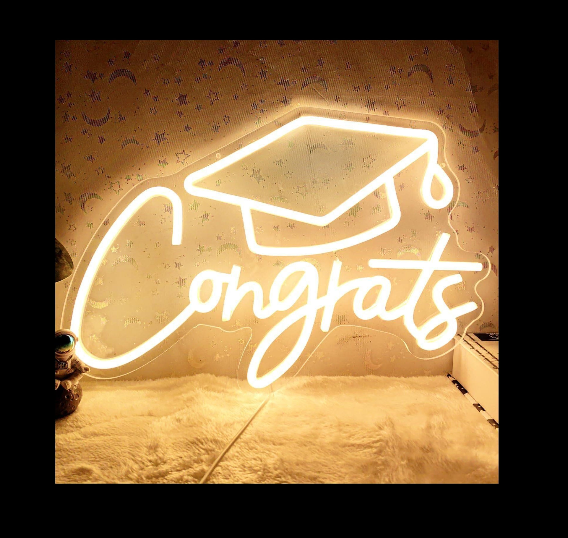 Congrats Grad Neon Sign Graduation Cap Warm White Adjustable brightness NIB