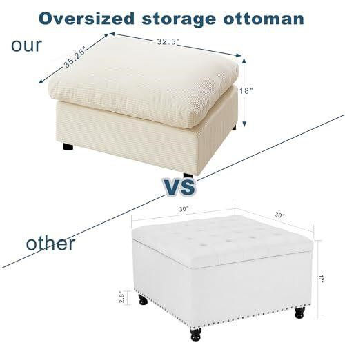 Thumbnail: Oversized Comfy Cloud Ottoman with Corduroy Fabric (Cream)