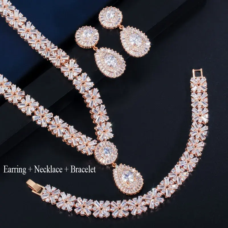 Thumbnail: CWWZircons Exclusive Dubai Gold Plate Luxury Cubic Zirconia Jewelry Set