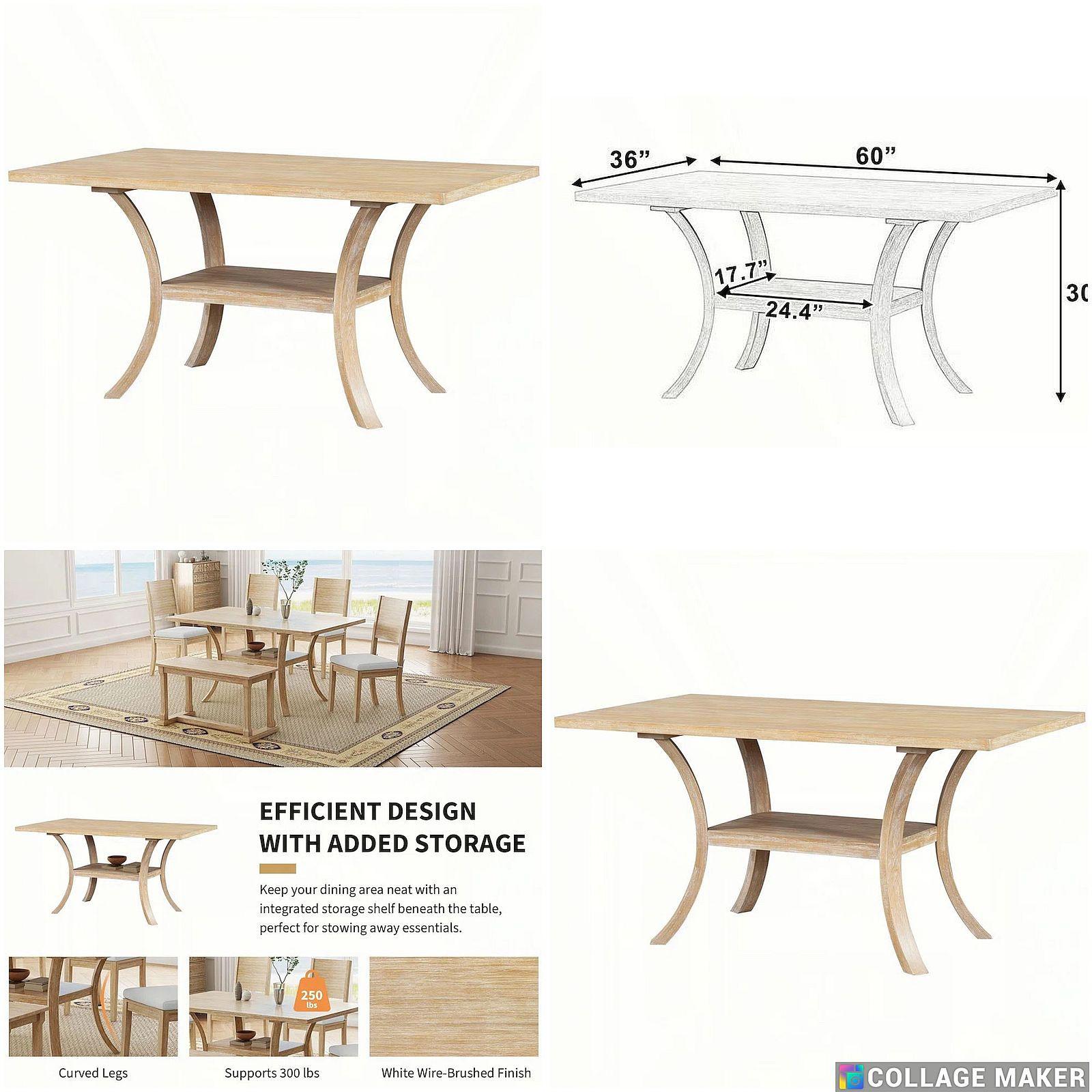 TOPMAX Wood Dining Table w/ Storage Shelf