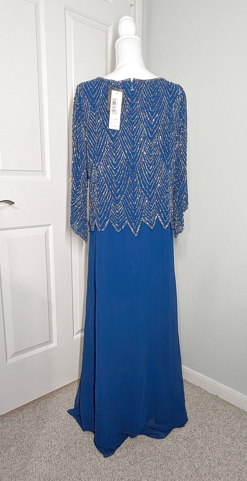 Thumbnail: J Kara Women's 3/4 Sleeve Beaded Dress in COBALT size 14