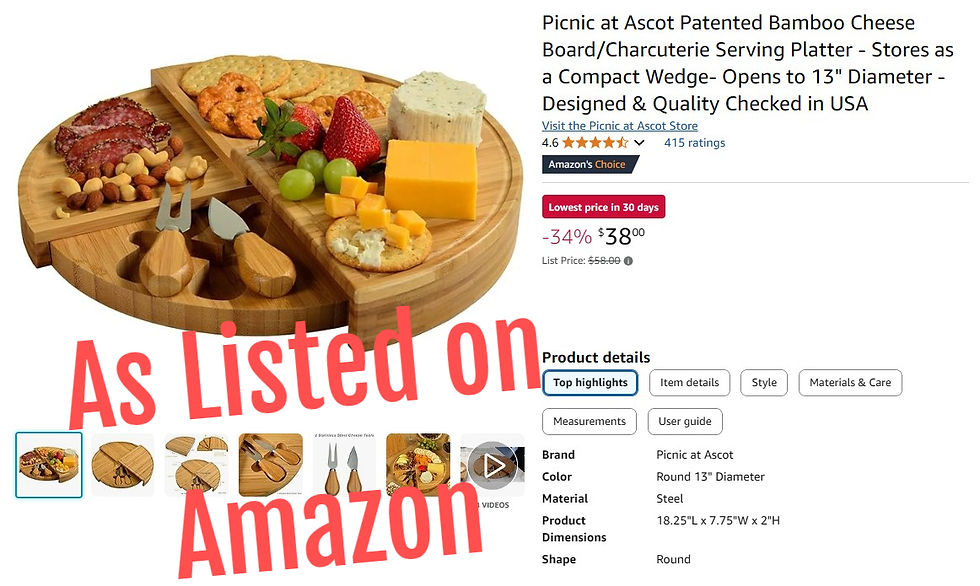 Thumbnail: Picnic at Ascot Patented Bamboo Cheese Board/Charcuterie Serving Platter