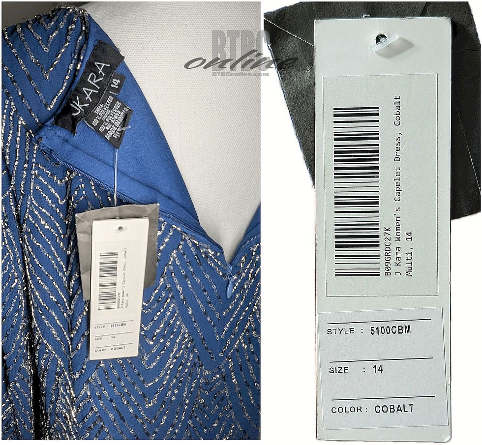 Thumbnail: J Kara Women's 3/4 Sleeve Beaded Dress in COBALT size 14