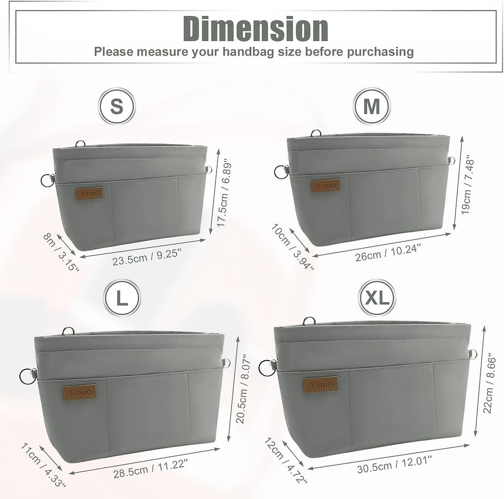 Thumbnail: Tote Bag Organizer Insert, Crossbody w/ Adj Strap Waterproof Nylon Gray XL