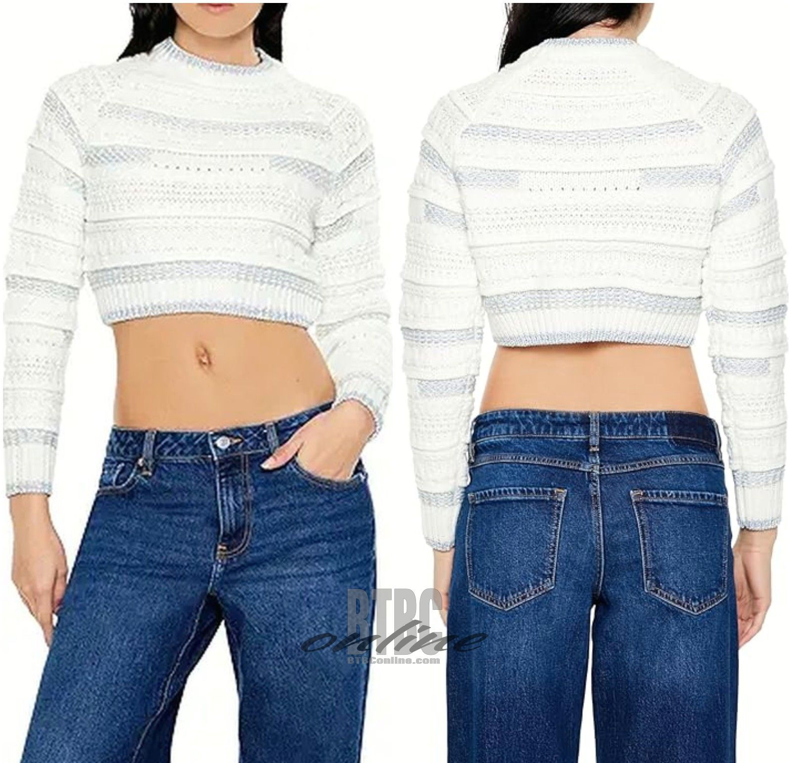 Forever 21 Women's Long Sleeve Cropped Sweater White Silver MEDIUM NWT