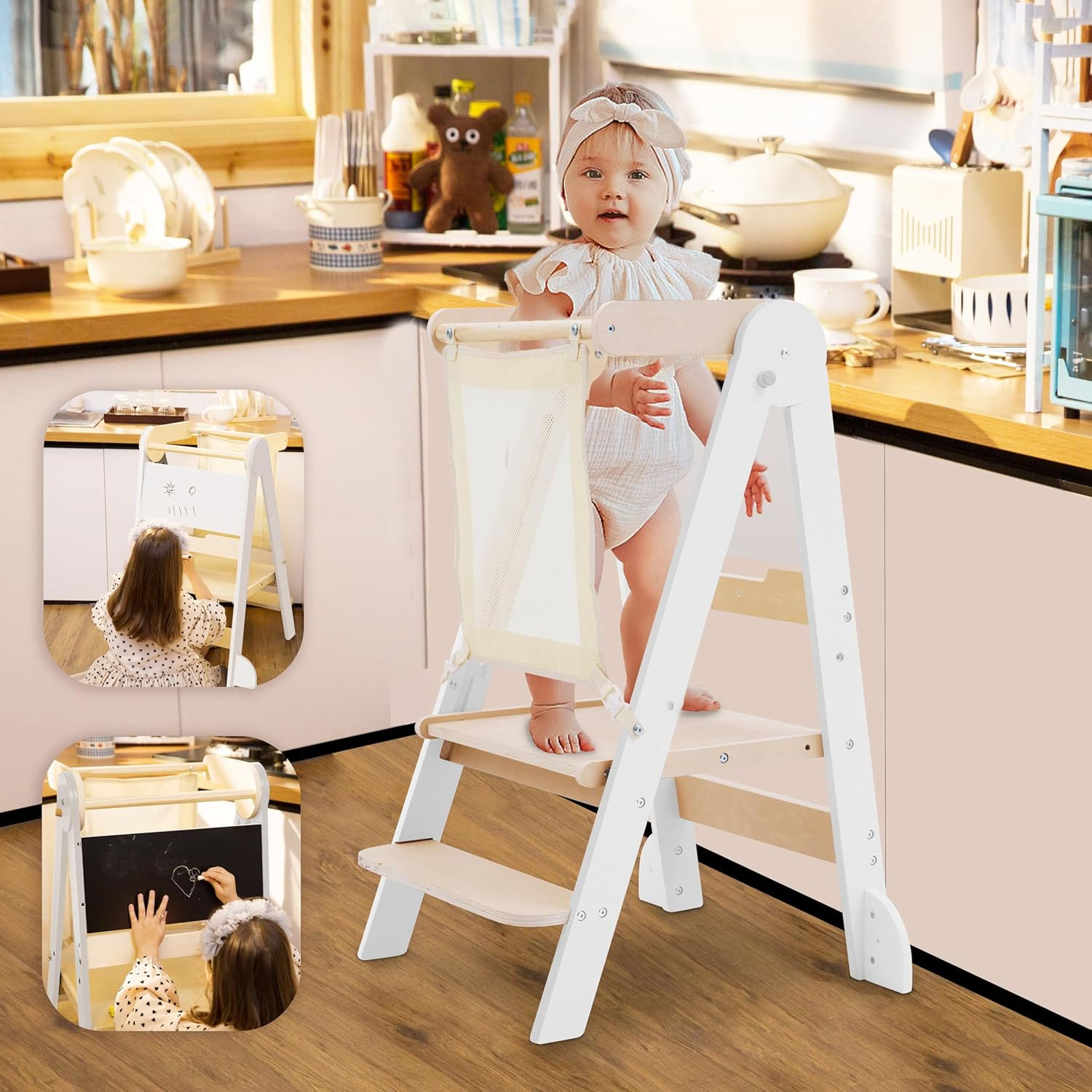 Foldable Toddler Tower Kitchen Stool helper adjustable height 1-4yrs