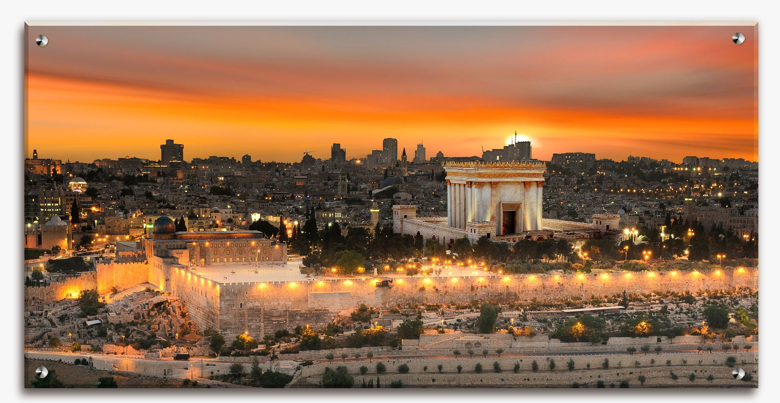 תמונת זכוכית של ירושלים פנורמית - ירושלים של זהב