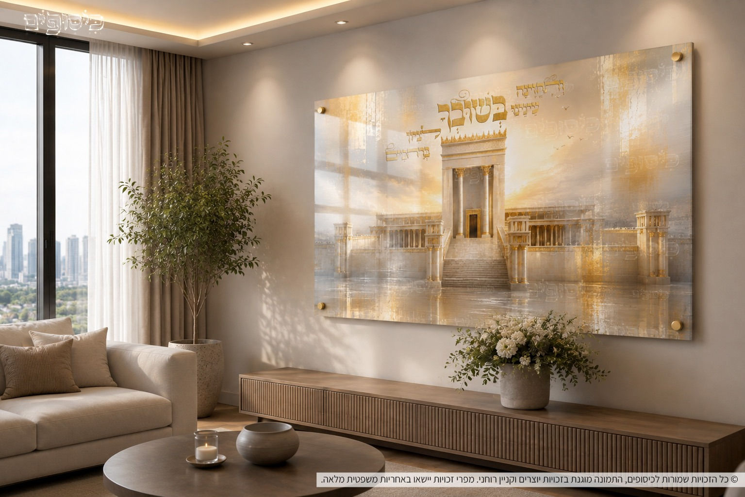 תמונה של בית המקדש לסלון עם הפסוק ותחזינה