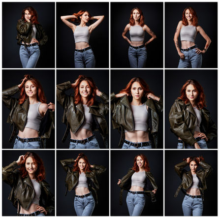 Zdjęcia testowe do portfolio wykonane w moim poznańskim studiu. Zdjęcia na ciemnym tle. Rudowłosa modelka Amelia jest ubrana w jeansy i oliwkową skórzaną kurtkę.
Model: Amelia
Autor zdjęcia Fotograf Headshot - Jakub Strumiłło
Poznań | Polska