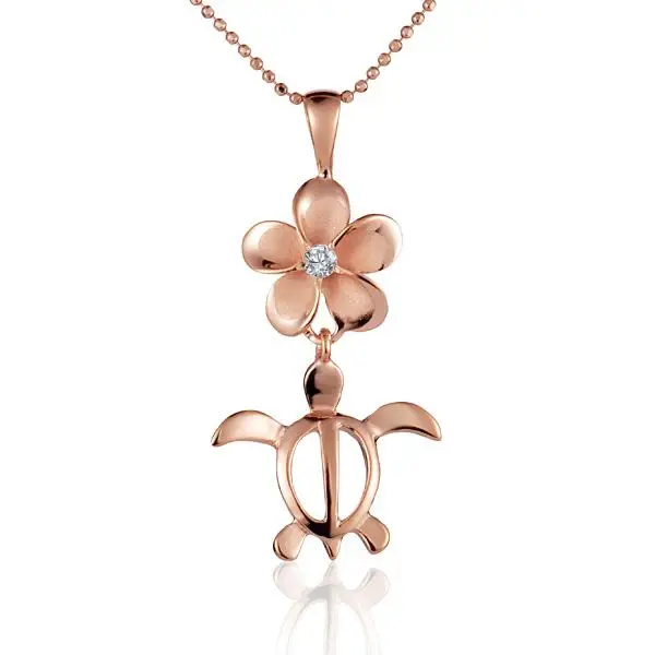 12mm Plumeria CZ Honu Rhodium PG Pendant 
