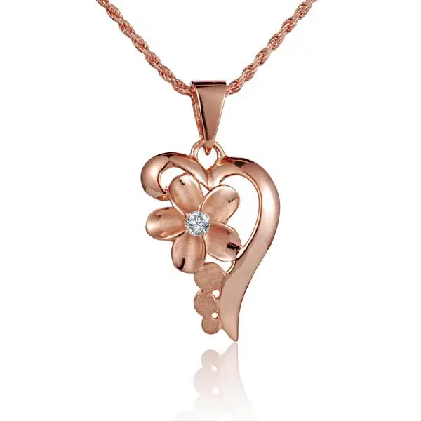 Half Heart Plumeria CZ PG Plated Pendant - 10mm