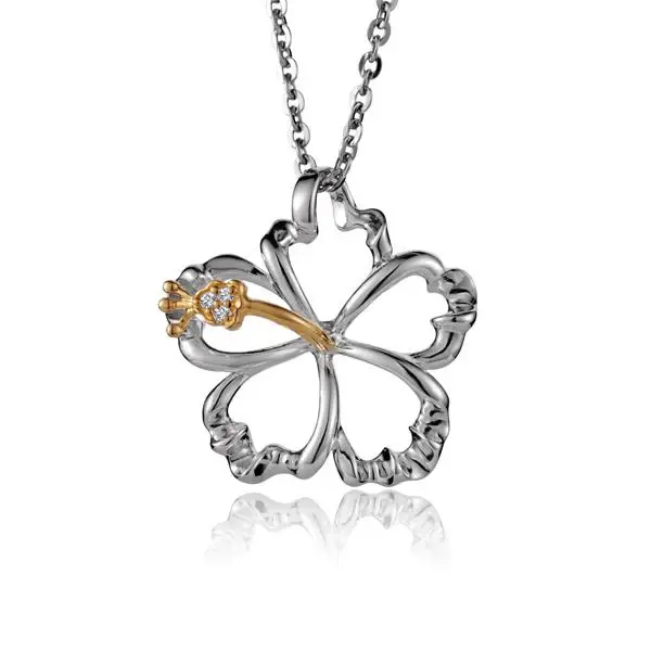 Outline Hibiscus CZ YG 2T Pendant -20mm
