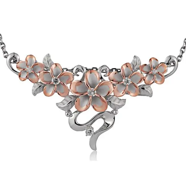 5Plumeria 6Leave CZ PG Rhodium Slider Pendant