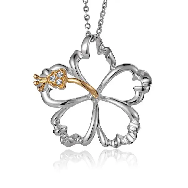 Outline Hibiscus CZ YG 2T Pendant -30mm
