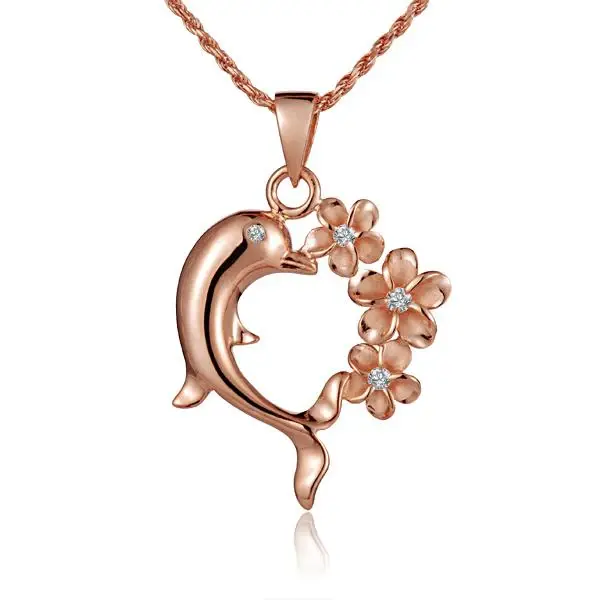 3Plumeria Dolphin Heart PG 2T Pendant