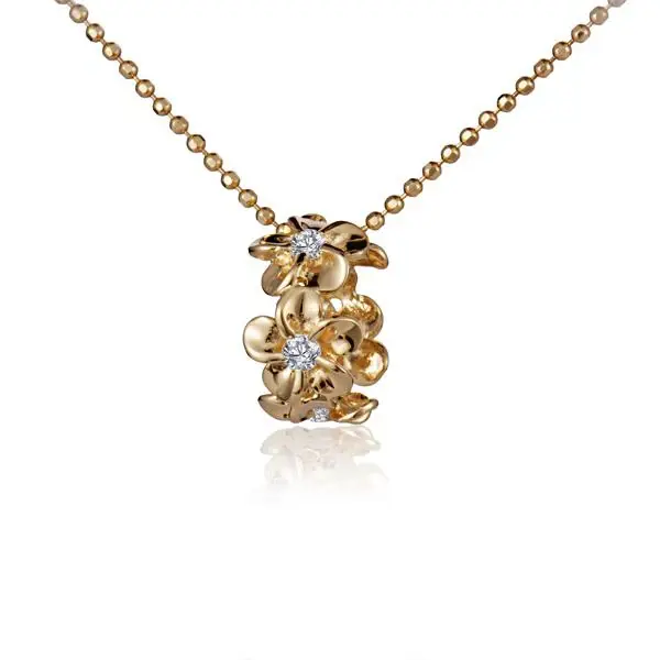 Rhodium Plumeria YG 2T Lei Pendant