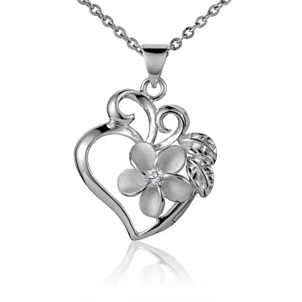 Plumeria Leave Heart Pendant - 10mm