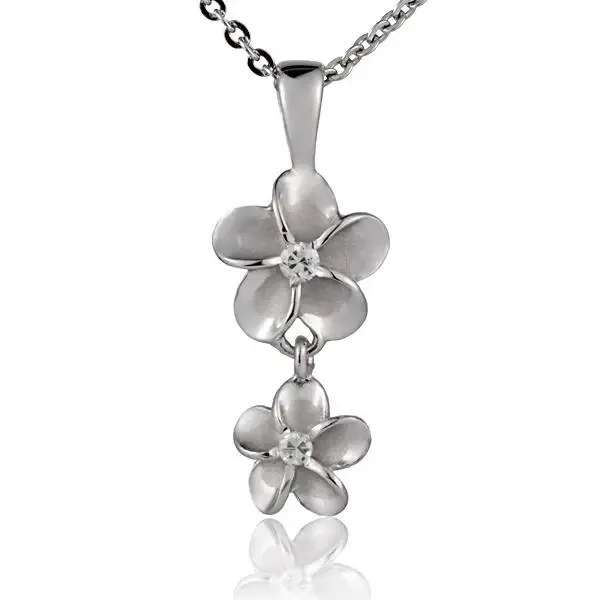 Plumeria CZ Rhodium Pendant - 10/8mm