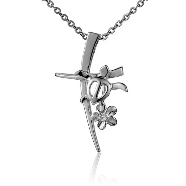 Cross Honu W Plumeria Pendant -6mm