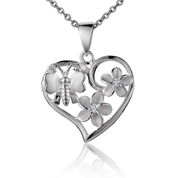 Butterfly 2 Plumeria Heart Pendant