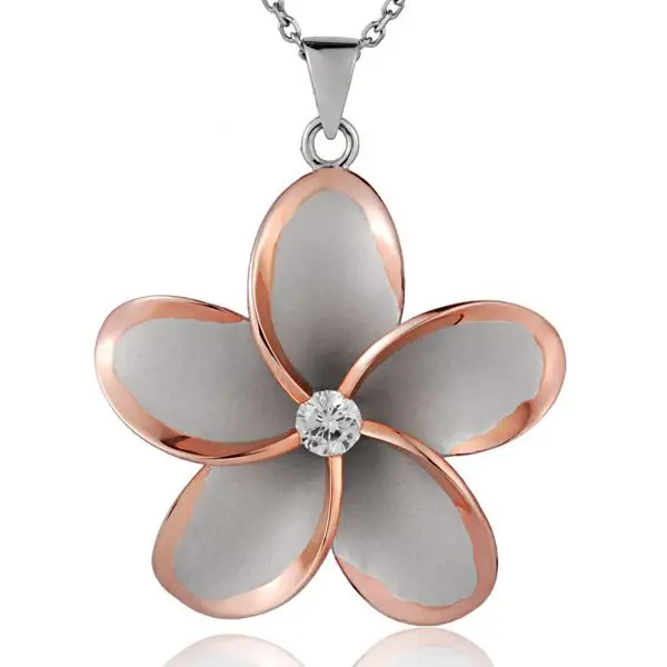 Plumeria CZ PG 2T Rhodium Pendant - 45mm