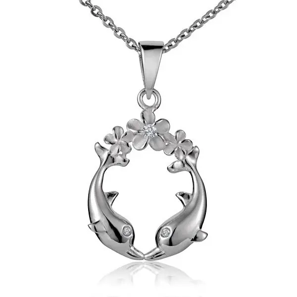 3Plumeria 2Dolphin Circle Pendant