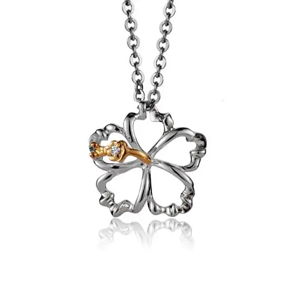 Outline Hibiscus CZ YG 2T Pendant -12mm