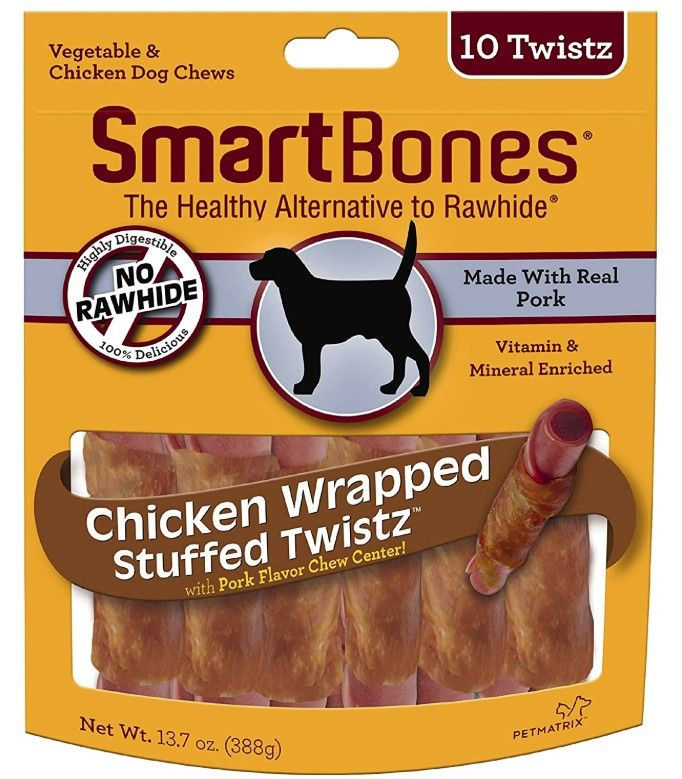 SmartBones Stuffed Twistz Vegetable & Chicken Wrapped Pork Rawhide Free Dog Chew