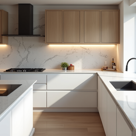 white theme kitchen cabinet with clean countertop