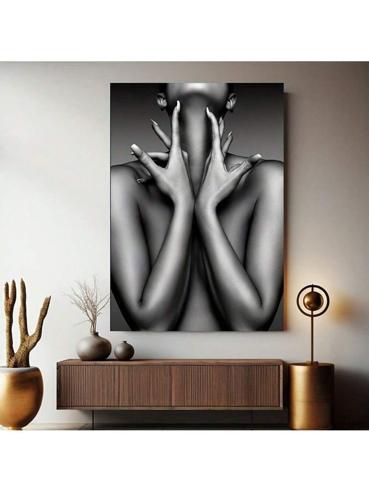 1 PCS Framed Hands, Neck, Grayscale Themed Canvas Art For Bathroom,Waterproof Framed Canva