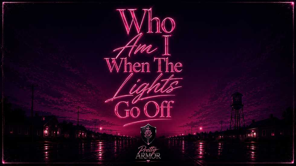 Who Am I When The Lights Go Off — cover art for the Pretty Armor song by Amber Brown, a character from Jason Curlee's Beyond the Goalposts.