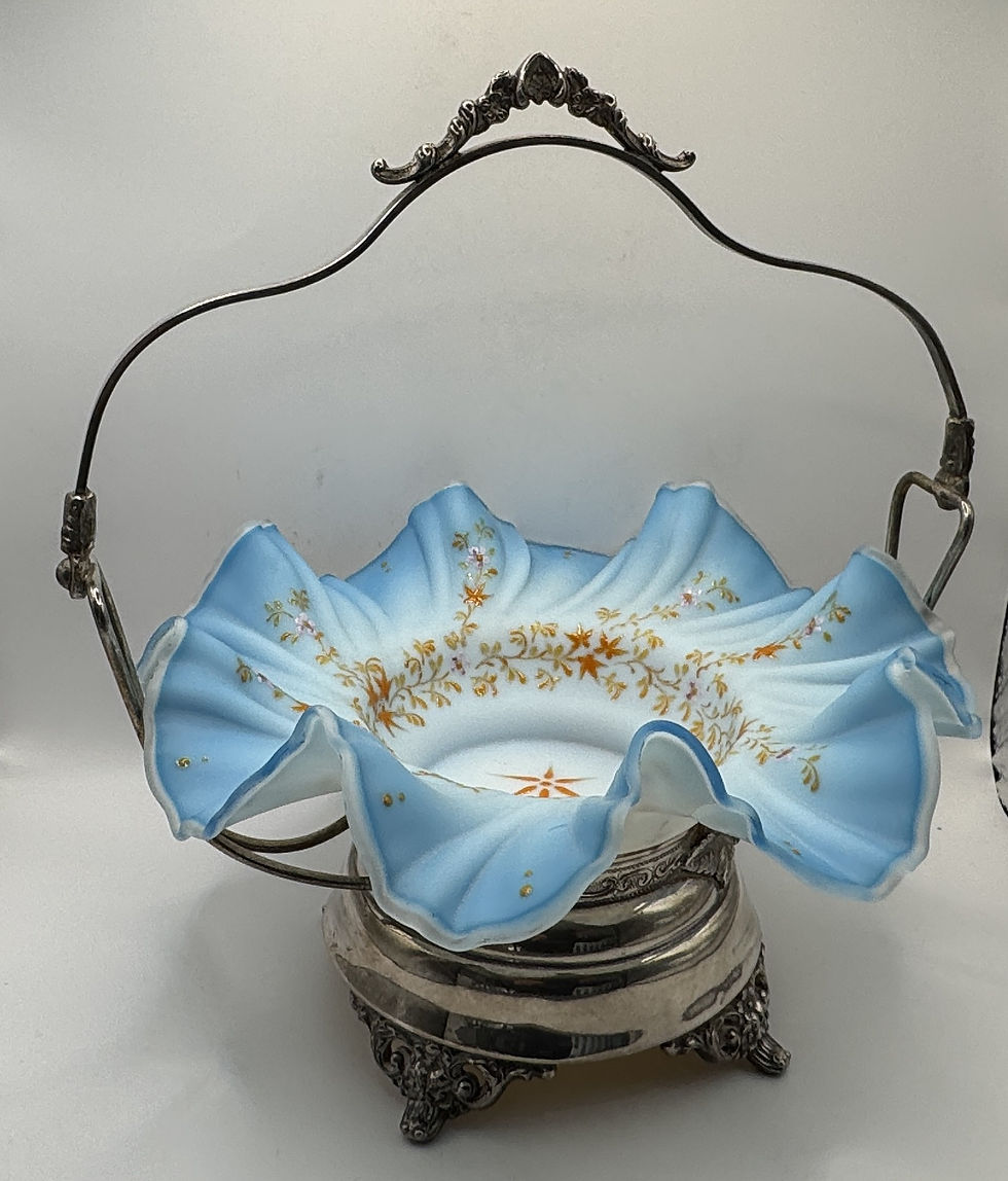 Antique Bride's Basket on a Metal Stand