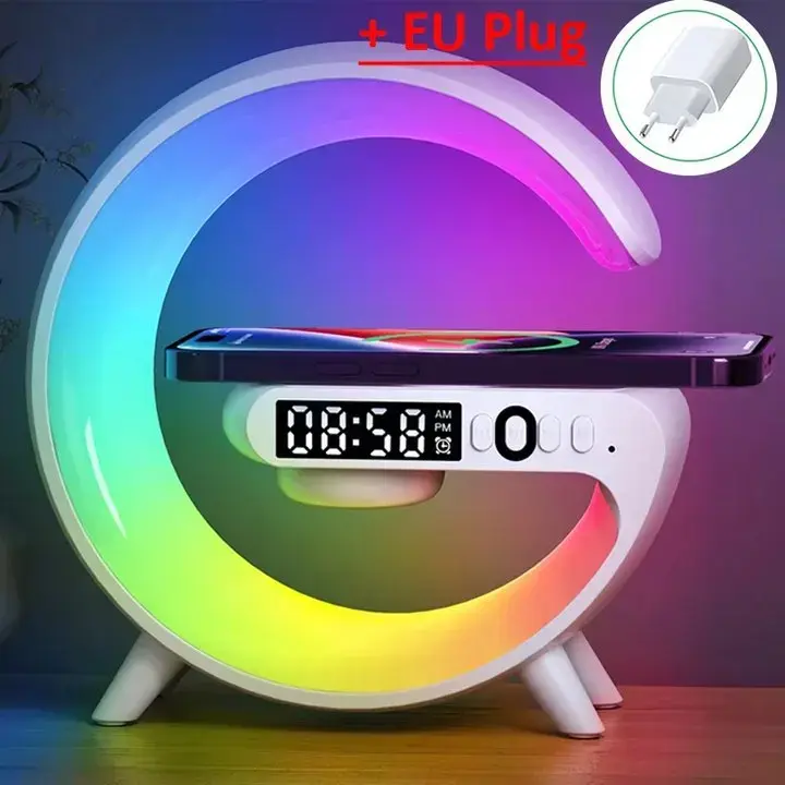 Thumbnail: Multifunction Wireless Charger Stand Pad RGB Light Alarm Clock Speaker