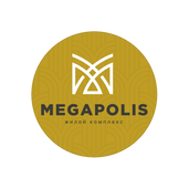 Логотип Megapolis з текстом житловий комплекс на золотому фоні