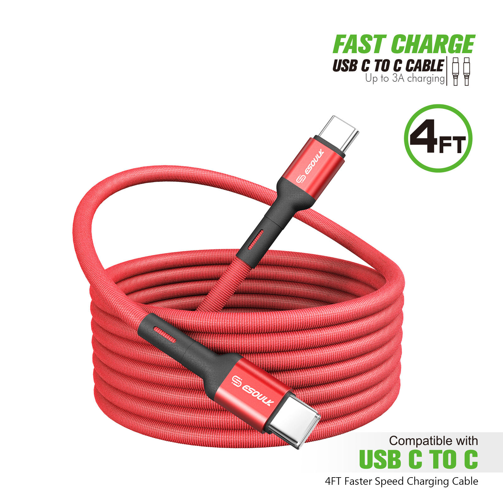 4FT BRAIDED CABLE C TO C (12/144)
