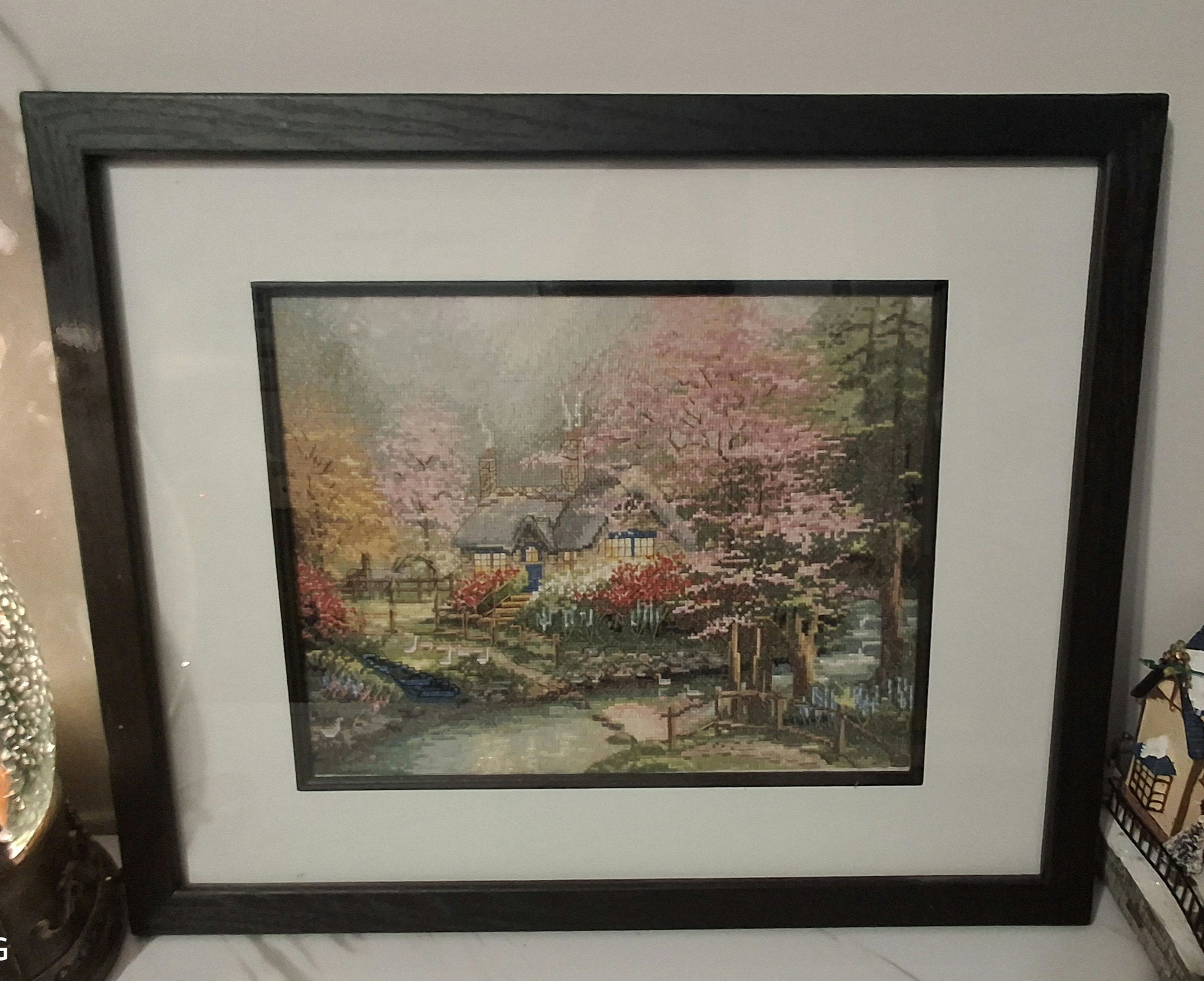 Framed Thomas Kincade counted crossstitch