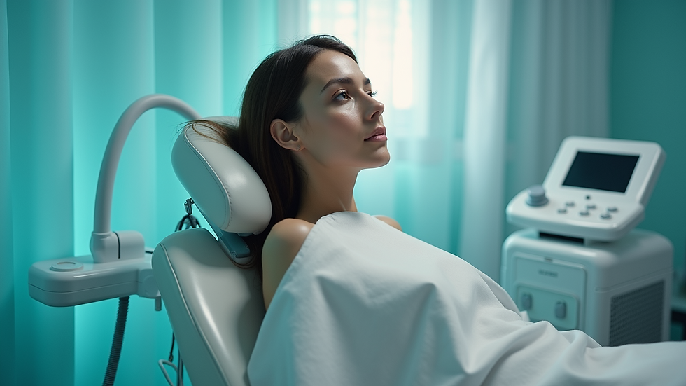 Eye-level view of laser hair treatment room with equipment
