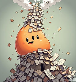 a cinnamon color blob in a tower filled with papers.jpg