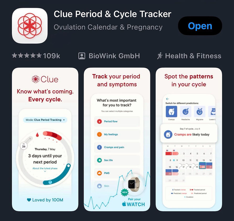 Screenshot of the Clue Period Tracker App